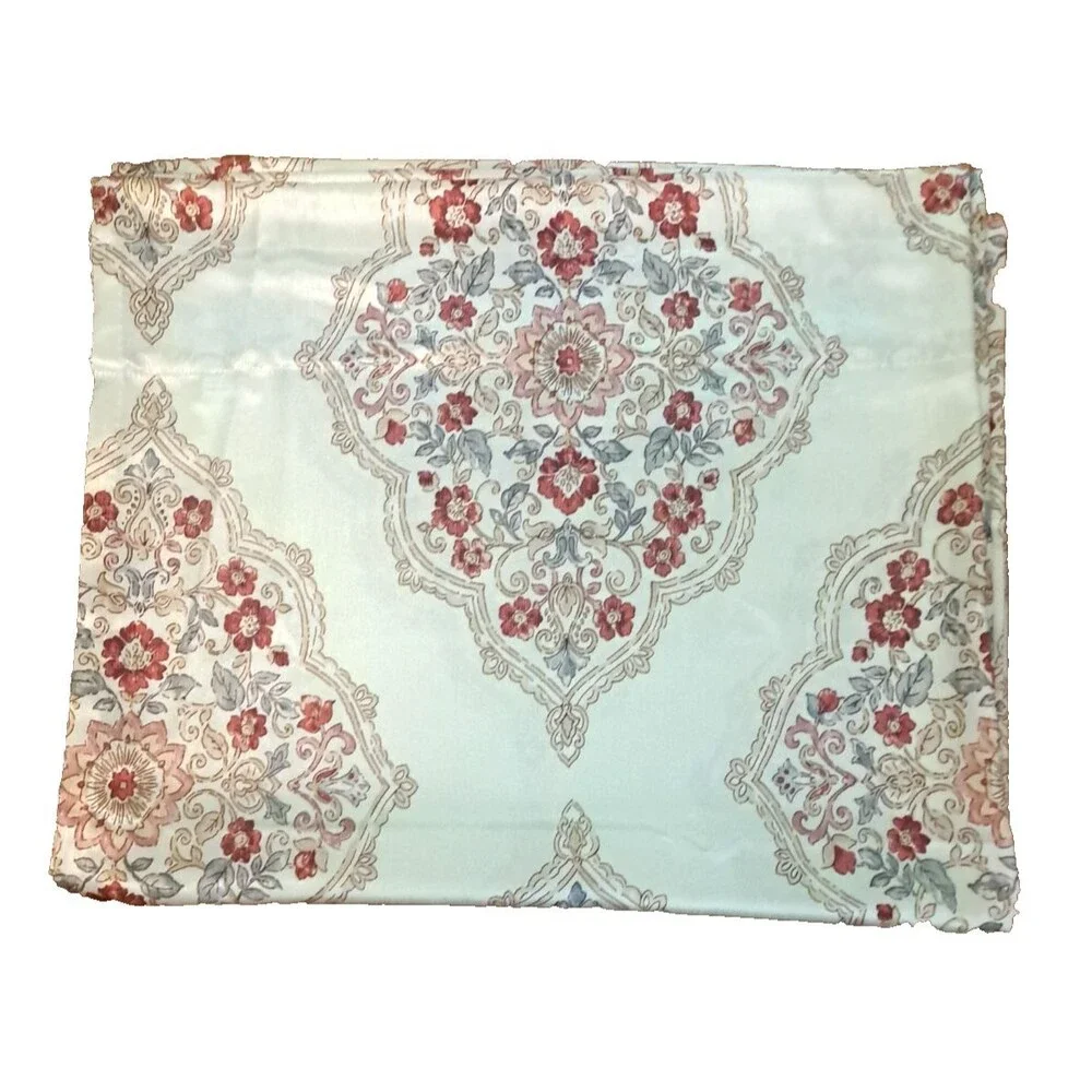 Jacobean Floral Curtain Panel Lotus Flower White Red Satiny Cottage Boho 86x50